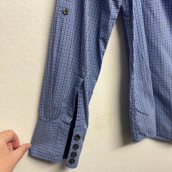 Banana Republic snap front shirt blue plaid check M women’s collared - Picture 6 of 8
